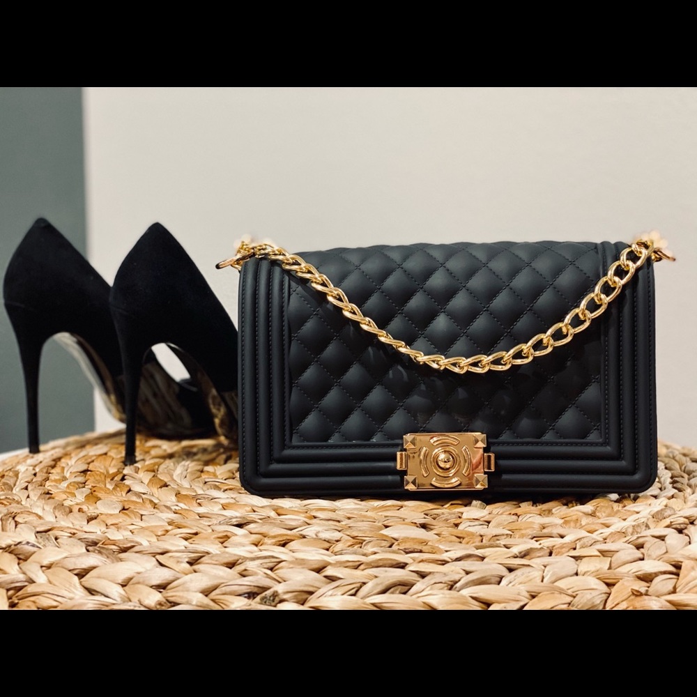 Matte black quilted bag